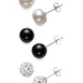 Giani Bernini Jewelry | Giani Bernini 3-Pc. Set Cultured Freshwater Pearl Onyx, Crystal Fireball Stud | Color: Black/Gray | Size: 3-Pc. Set
