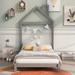 Wood Platform Bed with House-Shaped Headboard & Chimney for Kids, Girls Boys, Dorm, Bedroom, Guest Room, No Box Spring Needed