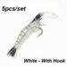 5Pcs/Lot Fishy Smell Biomimetic Sea Fishing Creative Single Hook Silicone Prawn Lure Hook Worm Silicone Shrimp Fake Bait WHITE - WITH HOOK