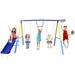 Swing Sets for Backyard with Slide Basketball Hoop Two Swing Seats and Gymnastics Rings Playground Set for Kids Outdoor