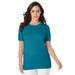 Plus Size Women's Fine Gauge Crewneck Shell by Jessica London in Deep Teal (Size 30/32) Short Sleeve Sweater