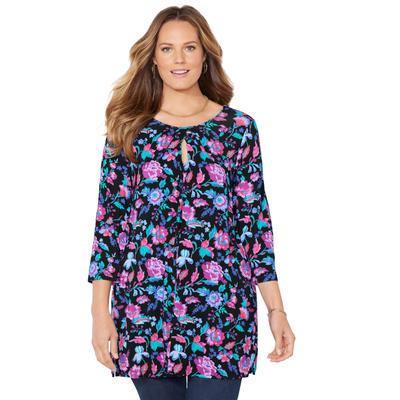 Plus Size Women's Liz&Me® Swing Tunic Top by Liz&Me in Black Multi Floral (Size 0X)