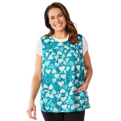 Plus Size Women's Snap-Front Apron by Only Necessities in Deep Teal Hearts (Size 22/24)