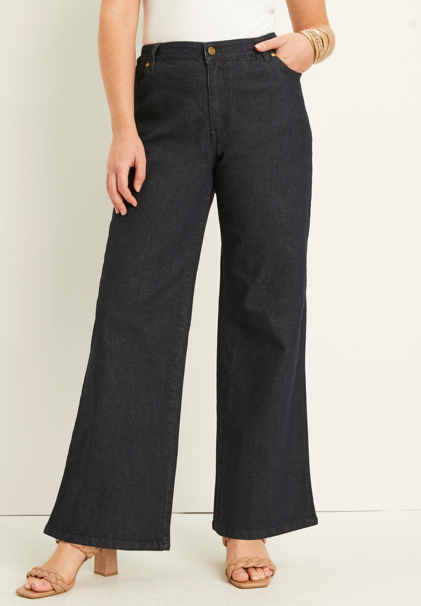 Plus Size Women's June Fit Wide-Leg Jeans by June & Vie in Dark Blue (Size 32 W)