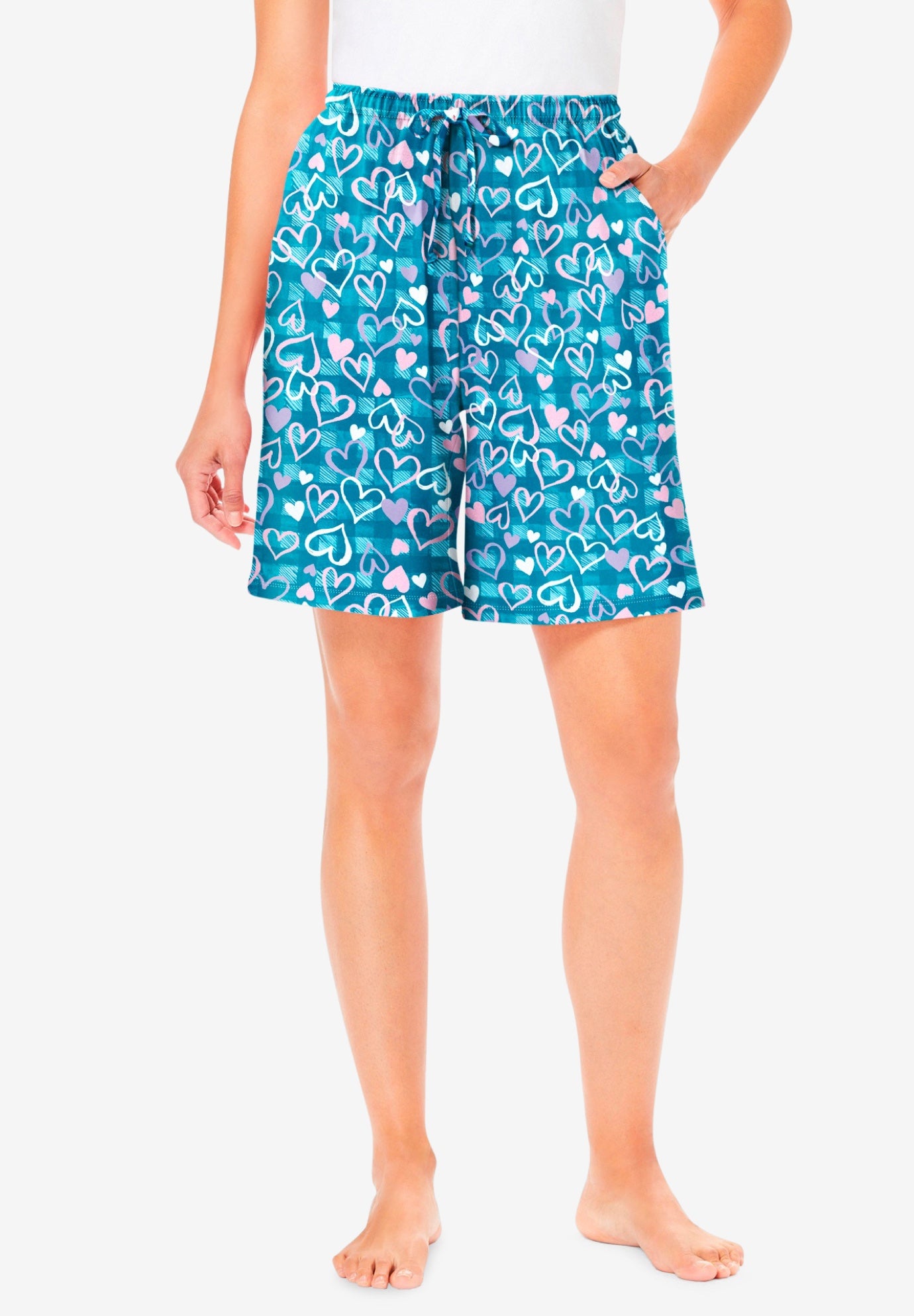 Plus Size Women's Print Pajama Shorts by Dreams & Co. in Deep Teal Hearts (Size 18/20) Pajamas