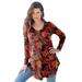 Plus Size Women's V-Neck Thermal Tunic by Roaman's in Chocolate Wallflower (Size 12) Long Sleeve Shirt