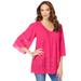 Plus Size Women's Lace-Hem Pintuck Tunic by Roaman's in Pink Burst (Size 26/28) Long Shirt