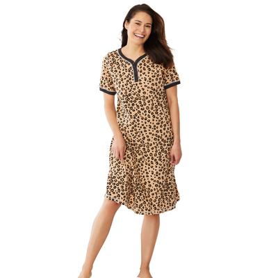 Plus Size Women's Short Henley Sleepshirt by Dreams & Co. in Classic Leopard (Size 18/20) Nightgown