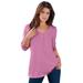 Plus Size Women's Long-Sleeve Henley Ultimate Tee with Sweetheart Neck by Roaman's in Mauve Orchid (Size L) 100% Cotton Shirt
