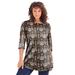 Plus Size Women's Boatneck Ultimate Tunic with Side Slits by Roaman's in Chocolate Lattice Medallion (Size 12) Long Shirt