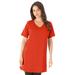 Plus Size Women's Short-Sleeve V-Neck Ultimate Tunic by Roaman's in Copper Red (Size L) Long T-Shirt Tee