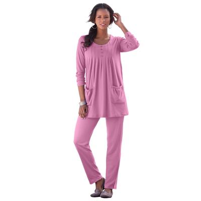 Plus Size Women's Long Sleeve Two Pocket Soft Knit Tunic by Roaman's in Mauve Orchid (Size 2X) Shirt