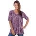 Plus Size Women's V-Neck Ultimate Tee by Roaman's in Raspberry Abstract Zebra (Size L) 100% Cotton T-Shirt