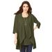 Plus Size Women's Textured Knit Tank and Sweater Illusion Set. by Roaman's in Dark Olive Green (Size 34/36)