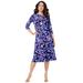 Plus Size Women's Ultrasmooth® Fabric Boatneck Swing Dress by Roaman's in Navy Textured Leaves (Size 34/36)