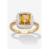 Women's 1.85 Tcw Genuine Citrine Diamond Accent 14K Gold-Plated Sterling Silver Halo Ring by PalmBeach Jewelry in Yellow (Size 9)