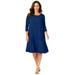 Plus Size Women's Stretch Knit Three-Quarter Sleeve T-shirt Dress by Jessica London in Evening Blue (Size 26 W)