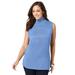 Plus Size Women's Fine Gauge Mockneck Sweater by Jessica London in French Blue (Size 14/16) Sleeveless Mock Turtleneck