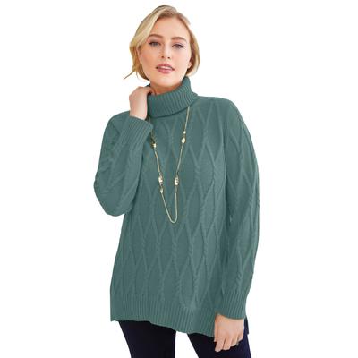 Plus Size Women's Cable Turtleneck Sweater by Jessica London in New Sage (Size 26/28)