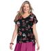 Plus Size Women's Side Tie Knit Tee by Woman Within in Black Painterly Floral (Size 30/32)