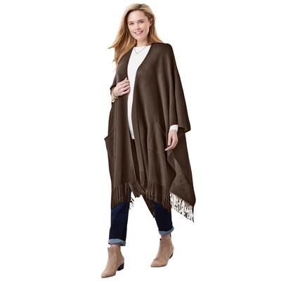 Plus Size Women's Fringed Cape by Woman Within in Chocolate Sweater