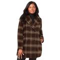 Plus Size Women's A-Line Wool Peacoat by Jessica London in Chocolate Window Plaid (Size 16) Winter Wool Double Breasted Coat