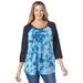 Plus Size Women's Three-Quarter Sleeve Baseball Tee by Woman Within in Blue Tie Dye (Size 5X) Shirt