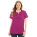 Plus Size Women's Eyelet Henley Tee by Woman Within in Raspberry (Size 4X) Shirt