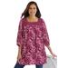 Plus Size Women's Lace Trim Three-Quarter Sleeve Tunic. by Woman Within in Deep Claret Petal Paisley (Size 4X)