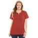 Plus Size Women's Eyelet Henley Tee by Woman Within in Red Ochre (Size 1X) Shirt