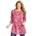 Plus Size Women's Perfect Printed Long-Sleeve Crewneck Tunic by Woman Within in Rose Pink Patchwork (Size L)