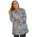 Plus Size Women's Stretch Poplin Tunic by Jessica London in Black White Zebra (Size 18) Long Button Down Shirt