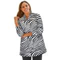 Plus Size Women's Stretch Poplin Tunic by Jessica London in Black White Zebra (Size 20) Long Button Down Shirt