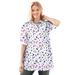 Plus Size Women's Elbow Short-Sleeve Polo Tunic by Woman Within in White Graphic Bloom (Size 4X) Polo Shirt