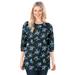 Plus Size Women's Perfect Printed Long-Sleeve Crewneck Tee by Woman Within in Blue Rose Ditsy Bouquet (Size M) Shirt