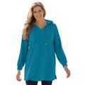 Plus Size Women's Rib Knit Hooded Sweatshirt by Woman Within in Deep Teal (Size L)