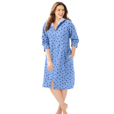 Plus Size Women's Short Hooded Sweatshirt Robe by Dreams & Co. in French Blue Star Moon (Size L)