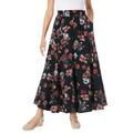 Plus Size Women's Knit Panel Skirt by Woman Within in Black Painterly Floral (Size 1X) Soft Knit Skirt