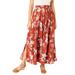 Plus Size Women's Pull-On Elastic Waist Soft Maxi Skirt by Woman Within in Red Ochre Blossom (Size 28 WP)