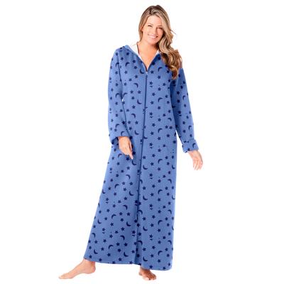 Plus Size Women's Long Hooded Fleece Sweatshirt Robe by Dreams & Co. in French Blue Star Moon (Size 5X)