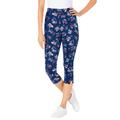 Plus Size Women's Stretch Cotton Printed Capri Legging by Woman Within in Evening Blue Mixed Bouquet (Size M)