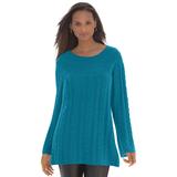 Plus Size Women's Cable Sweater Tunic by Jessica London in Deep Teal (Size L)