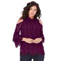Plus Size Women's Lace Cold-Shoulder Top by Roaman's in Dark Berry (Size 20 W) Mock Neck 3/4 Sleeve Blouse