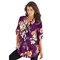 Plus Size Women's English Floral Big Shirt by Roaman's in Dark Berry Romantic Rose (Size 16 W) Button Down Tunic Shirt Blouse