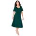 Plus Size Women's Ultimate Ponte Seamed Flare Dress by Roaman's in Emerald Green (Size 32 W)