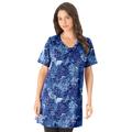 Plus Size Women's Short-Sleeve V-Neck Ultimate Tunic by Roaman's in Blue Butterfly Bloom (Size 2X) Long T-Shirt Tee
