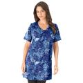 Plus Size Women's Short-Sleeve V-Neck Ultimate Tunic by Roaman's in Blue Butterfly Bloom (Size 1X) Long T-Shirt Tee