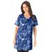 Plus Size Women's Short-Sleeve V-Neck Ultimate Tunic by Roaman's in Blue Butterfly Bloom (Size 1X) Long T-Shirt Tee