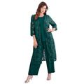 Plus Size Women's Three-Piece Lace Duster & Pant Suit by Roaman's in Emerald Green (Size 24 W) Duster, Tank, Formal Evening Wide Leg Trousers