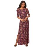 Plus Size Women's Ultrasmooth® Fabric Cold-Shoulder Maxi Dress by Roaman's in Multi Lattice Medallion (Size 26/28)